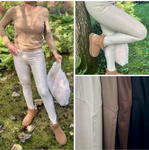 Női Push up bőrhatású leggings bélelt bézs xs-xl méretig