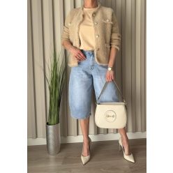 Világoskék, magas derekú farmer bermuda nadrág