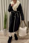 Öves szörmegalléros télikabát fekete