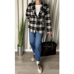   ???? Kockás gyapjúhatású blézer – bézs-fekete női zakó kabát