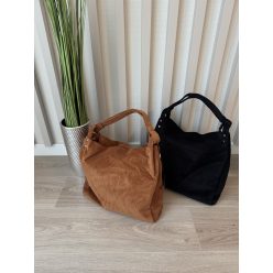   Női kordbársony válltáska – tágas shopper táska arany részletekkel, barna és fekete színben