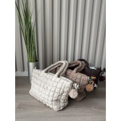   Steppelt női kézitáska – puha párnázott shopper táska pompon díszítéssel (bézs, barna, csokoládébarna)