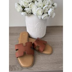 Elegáns „H” pántos női papucs – barna