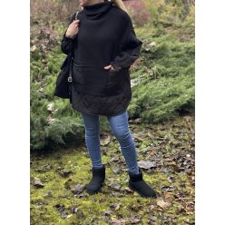   Garbó nyakú hosszított kötött pulóver steppelt betéttel