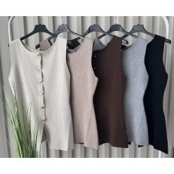   Golden Button Knit – ujjatlan, hosszított gombos női mellény