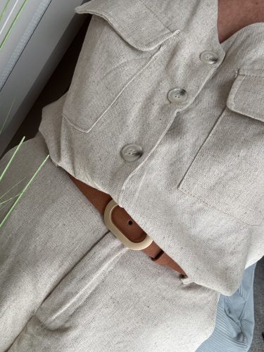 Urban Linen bézs női mellényes szett – rugalmas nadrággal